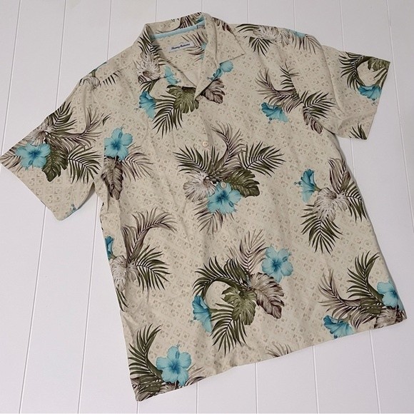 Tommy Bahama Other - Tommy Bahama Floral Tropical Cream Hibiscus Silk Button Up Men's Shirt Sz Medium